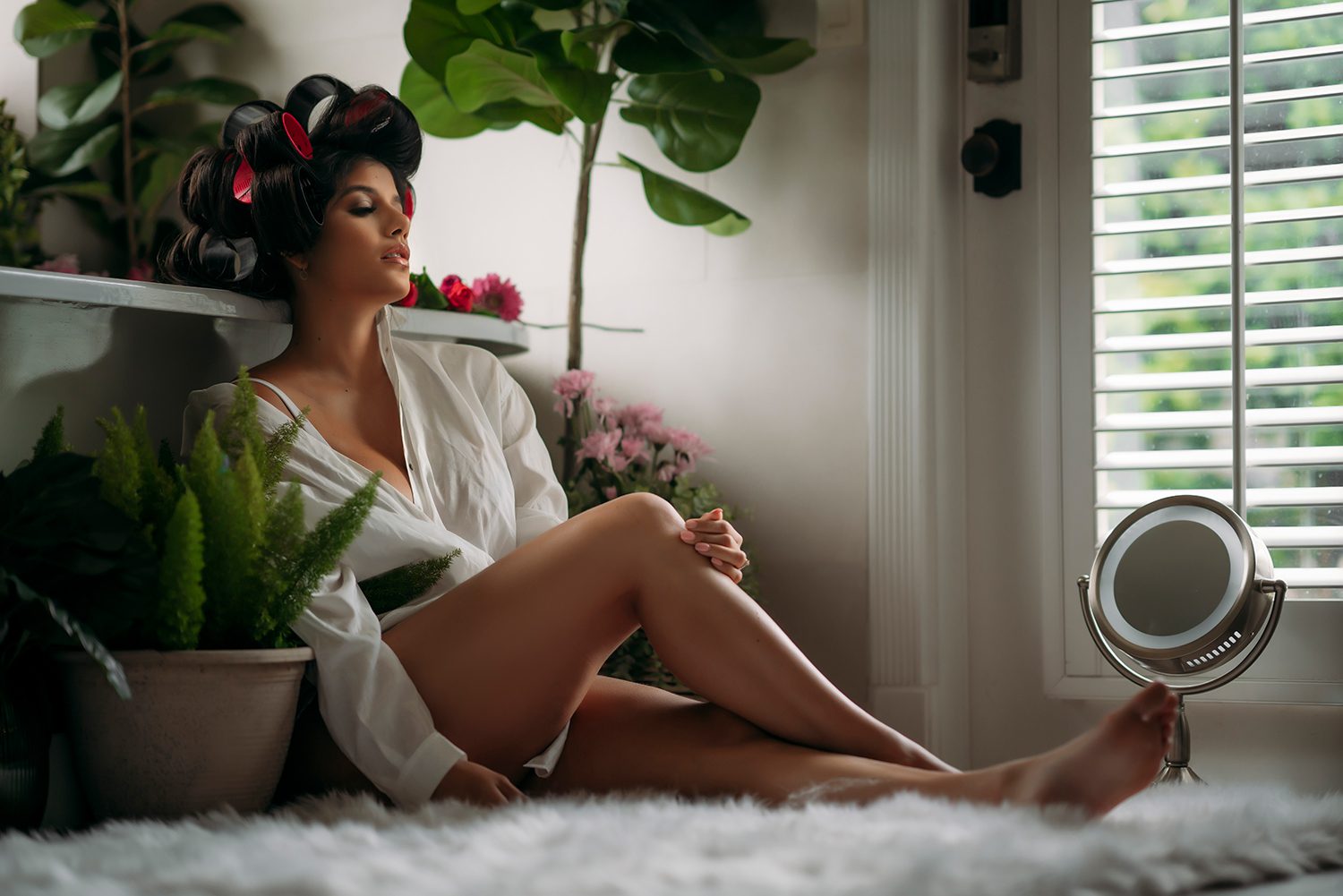 boudoir with rollers in hair